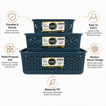 PEARLPET Everyday Basket Set of 3 with Lid – Smart organisation for every corner of your home