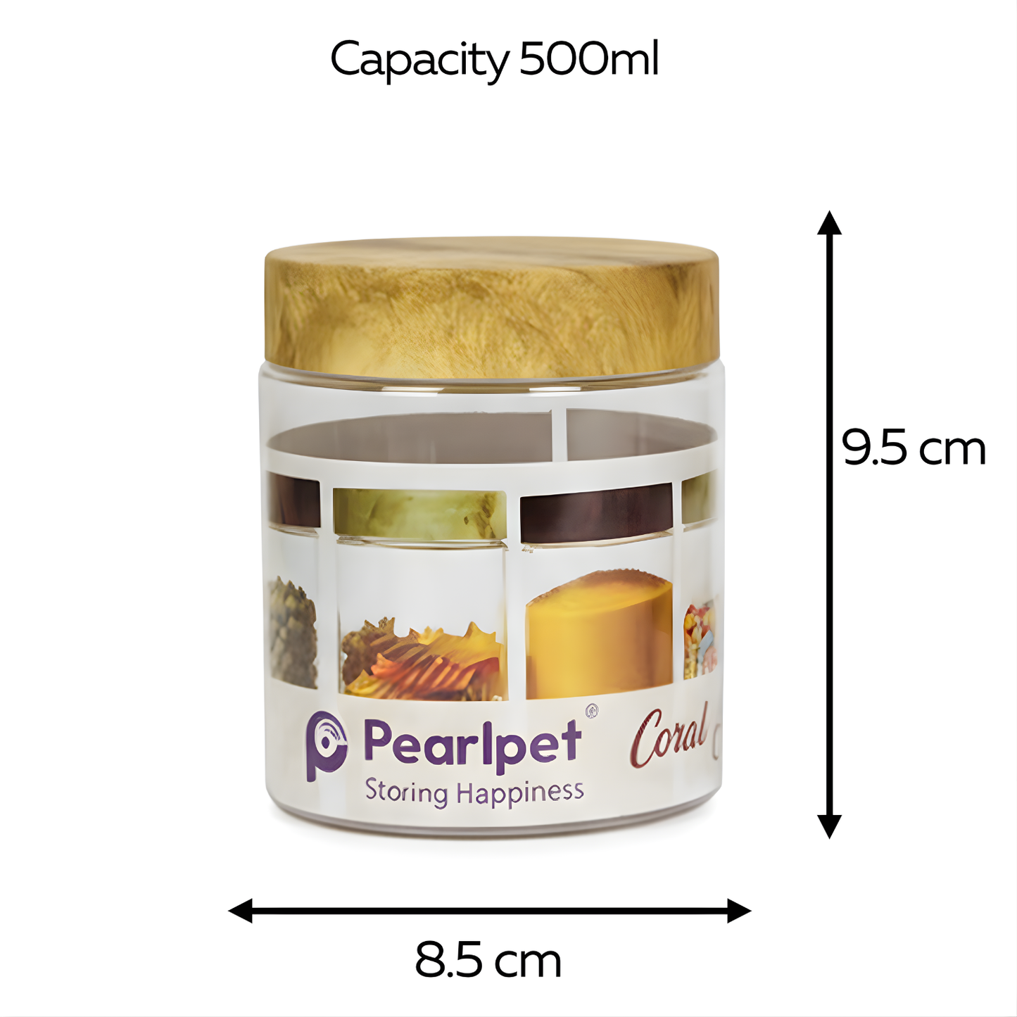 CORAL TRANSPARENT STORAGE JARS - SET OF 18 - WITH WOODEN LIDS - 200 ml, 500 ml, 1700 ml