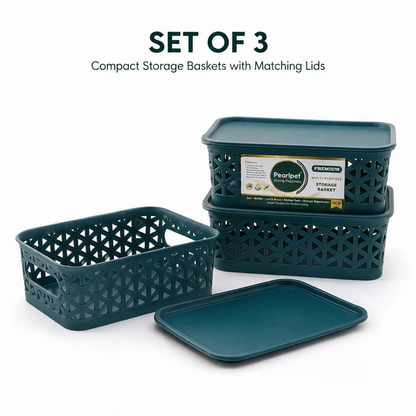 PEARLPET Everyday Basket Pack of 3 with Lid – Smart organisation for every corner of your home