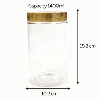 CORAL TRANSPARENT STORAGE JARS - SET OF 18 - WITH WOODEN LIDS - 200 ml, 500 ml, 1400 ml