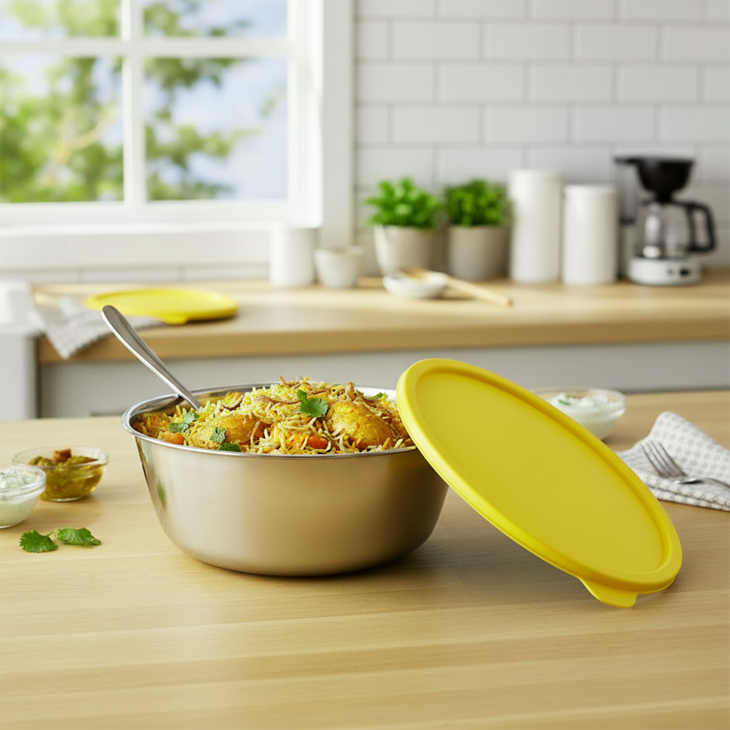 Sylo Stainless Steel Bowl 1900 ml | Airtight Food Storage Bowl with BPA-Free Lid