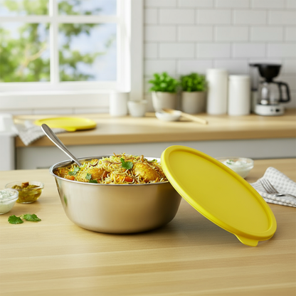 Sylo Stainless Steel Bowl 1900 ml | Airtight Food Storage Bowl with BPA-Free Lid
