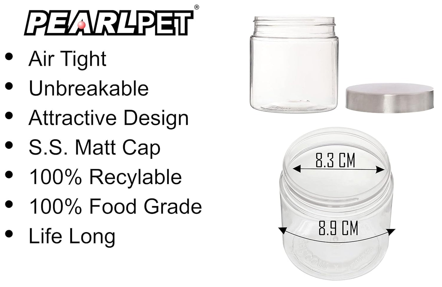 Plus Round Jars with Steel caps - Set of 6 - 500 ml