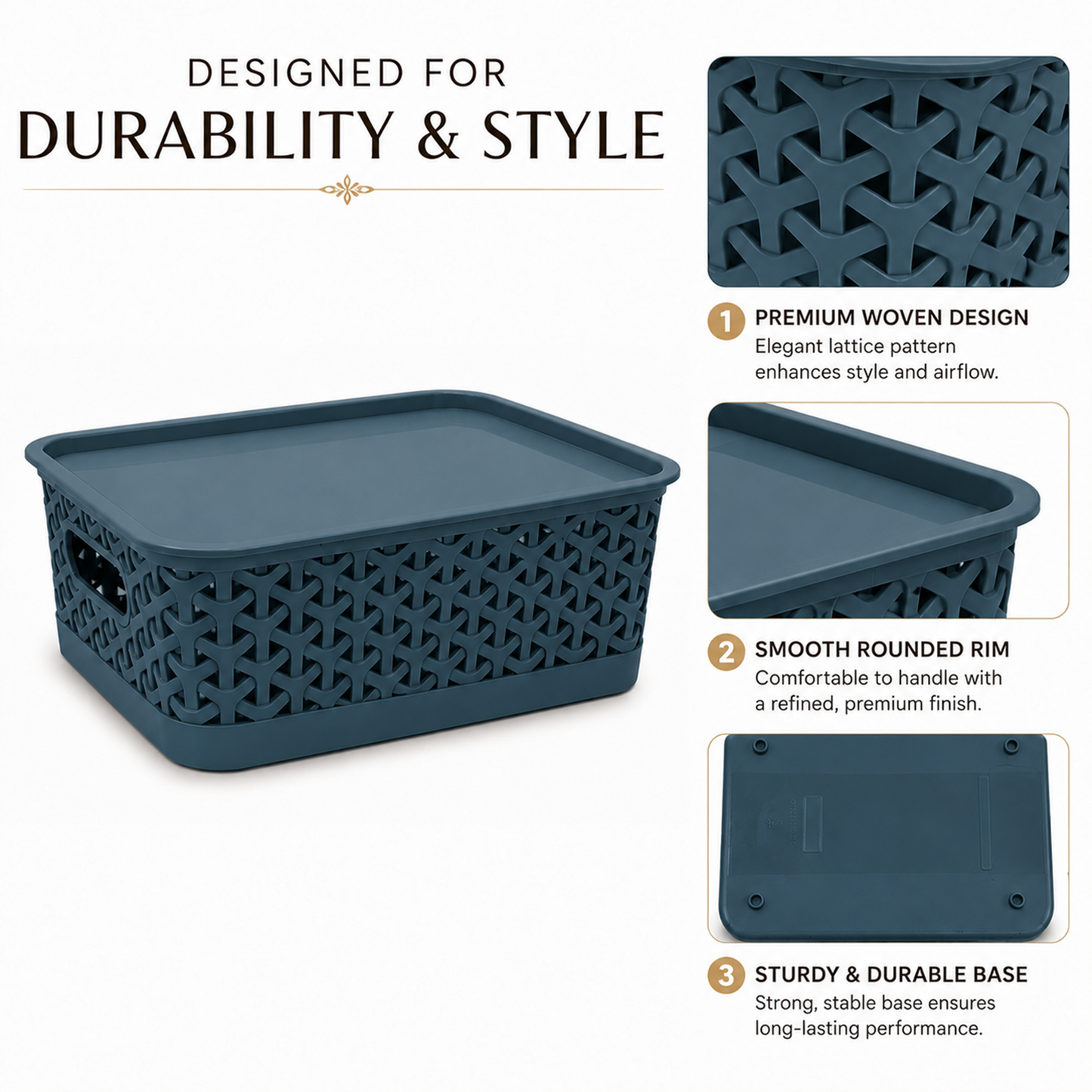 PEARLPET Everyday Basket Set of 3 with Lid – Smart organisation for every corner of your home
