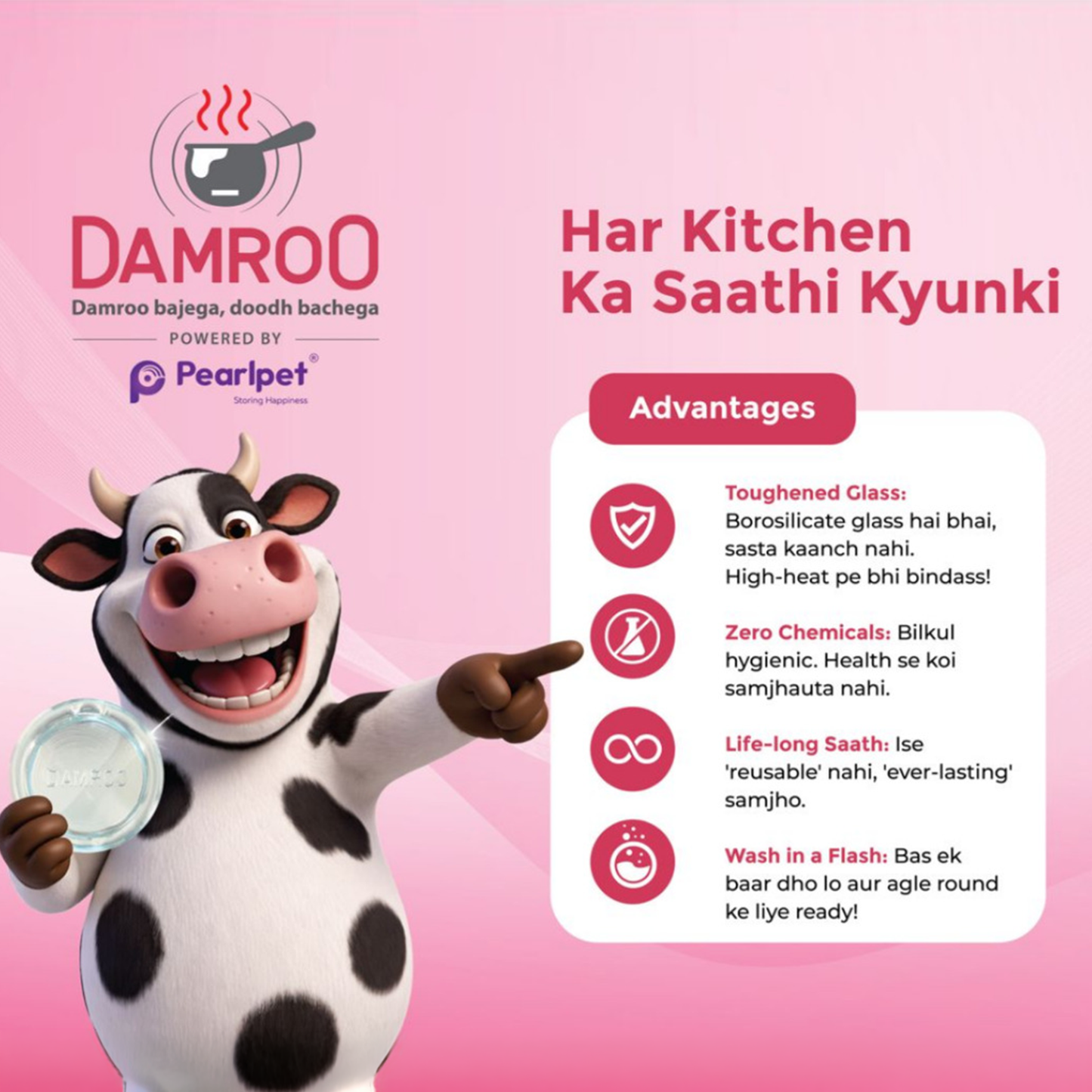 Damroo Smart Glass Milk Boiler with Boil Alert | Spill-Proof, Heat Resistant Glass Pot
