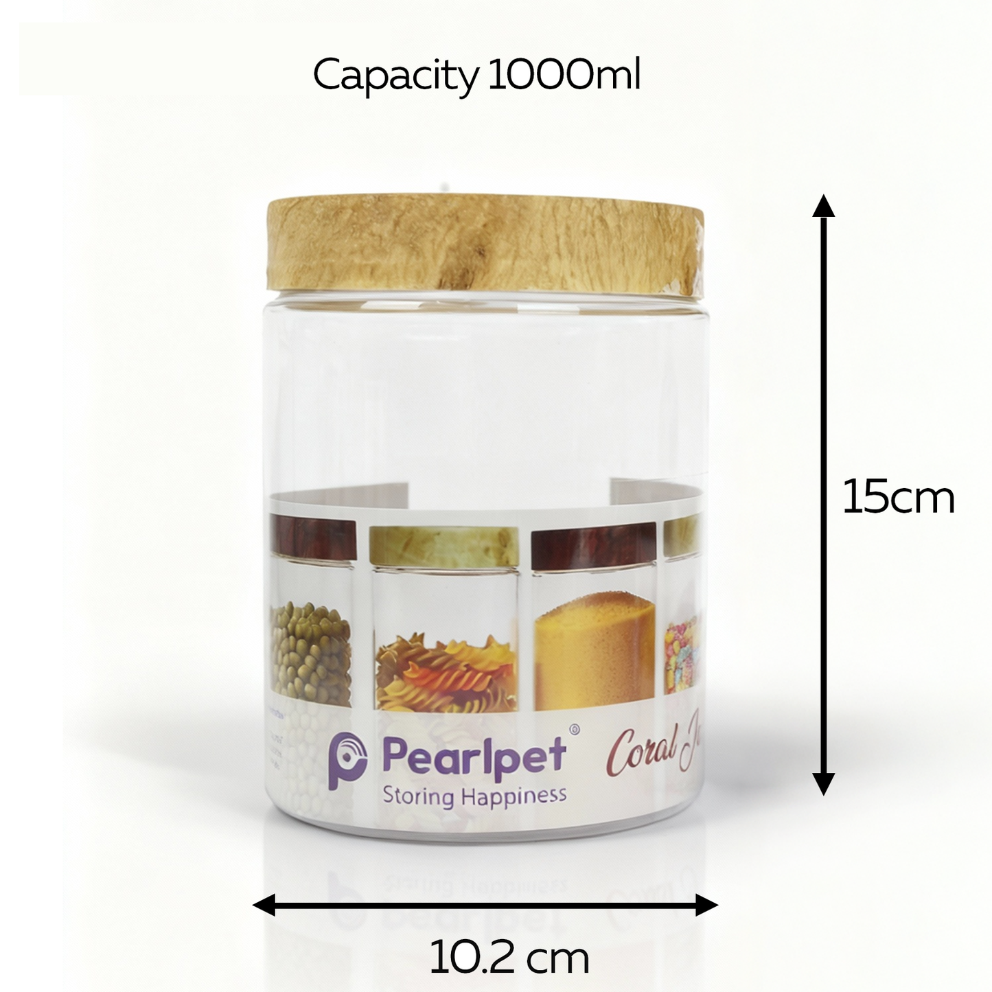 CORAL TRANSPARENT STORAGE JARS - SET OF 18 - WITH WOODEN LIDS - 200 ml, 500 ml, 1000 ml