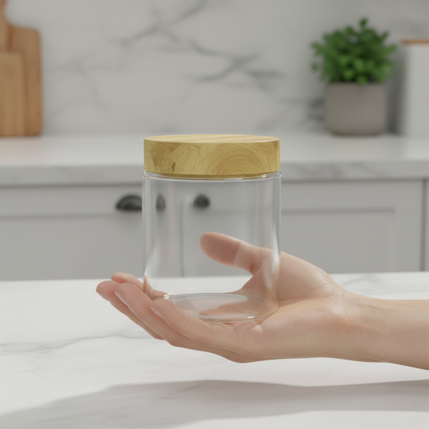 CORAL TRANSPARENT STORAGE JARS - SET OF 18 - WITH WOODEN LIDS - 200 ml, 500 ml, 1400 ml