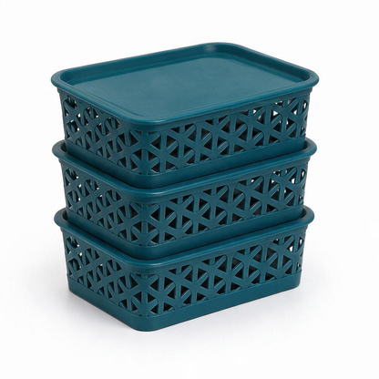 PEARLPET Everyday Basket Pack of 3 with Lid – Smart organisation for every corner of your home