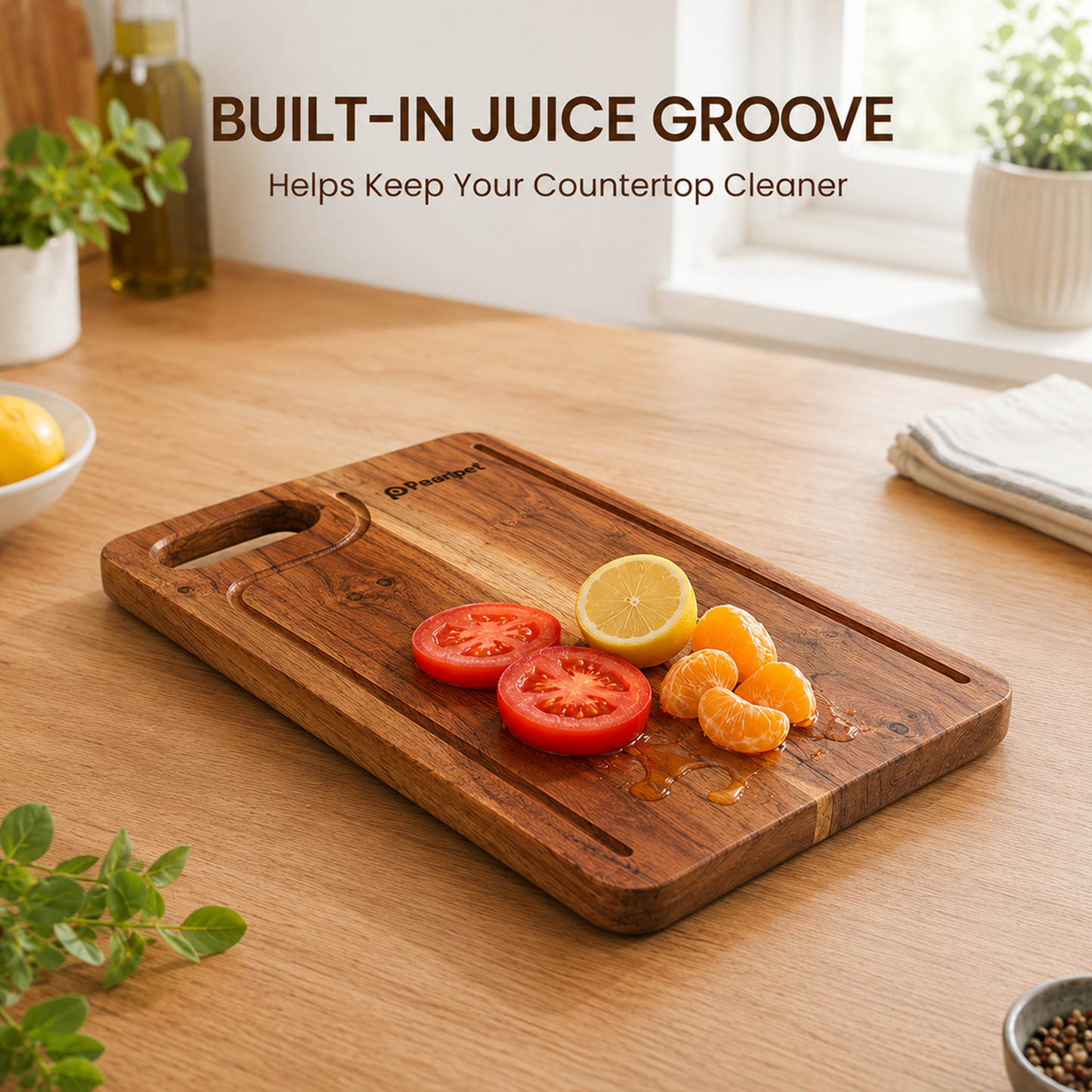 PEARLPET Premium Acacia Wood Chopping & Cutting Board | Reversible Kitchen Board | Serving Platter | Durable & Easy to Clean