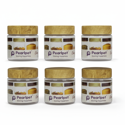Coral Jars with Wooden like caps |Light brown| Set of 6