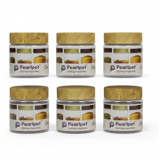 Coral Jars with Wooden like caps |Light brown| Set of 6