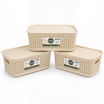 PEARLPET Everyday Basket Pack of 3 with Lid – Smart organisation for every corner of your home