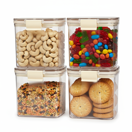 PEARLPET Click n Seal Kitchen Storage Container Set Of 4 Pcs (700 ml Each, Plastic, Square Shape)