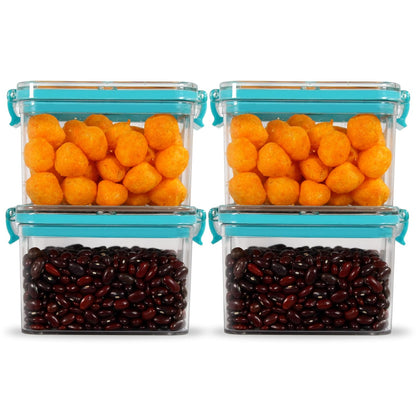 PEARLPET Click n Seal Kitchen Storage Container Set Of 4 Pcs (400 ml Each, Plastic, Square Shape)