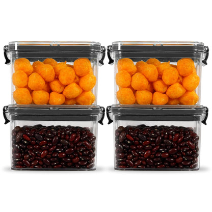 PEARLPET Clik N Seal Airtight Plastic Storage Jars - BPA Free, 1200ml Each, Square Shape, Green Cap, Set Of 4 - Kitchen Pantry Organizers