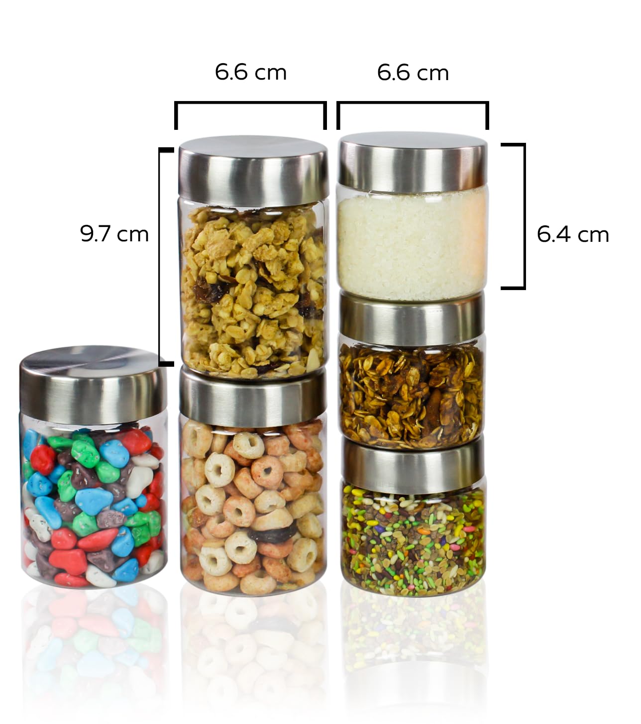 Plus Round Jars with Steel caps - Set of 6 - 200 ml, 300 ml