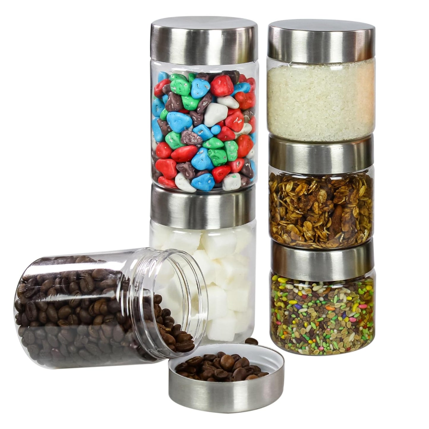 Plus Round Jars with Steel caps - Set of 6 - 200 ml, 300 ml