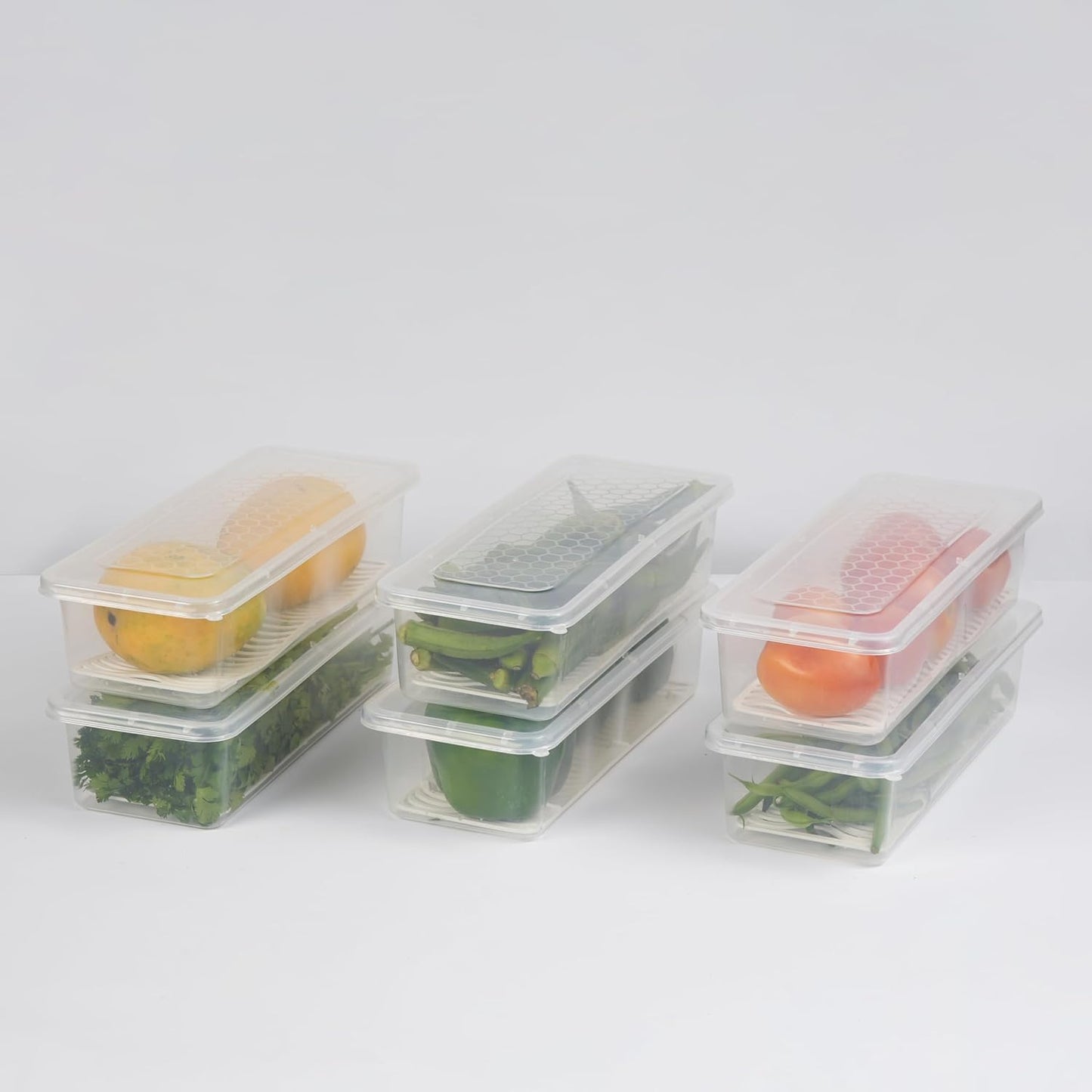 Fridge Storage Boxes (Pack of 6), Fridge Organiser with Removable Drain Plate 1500 ML Container Box