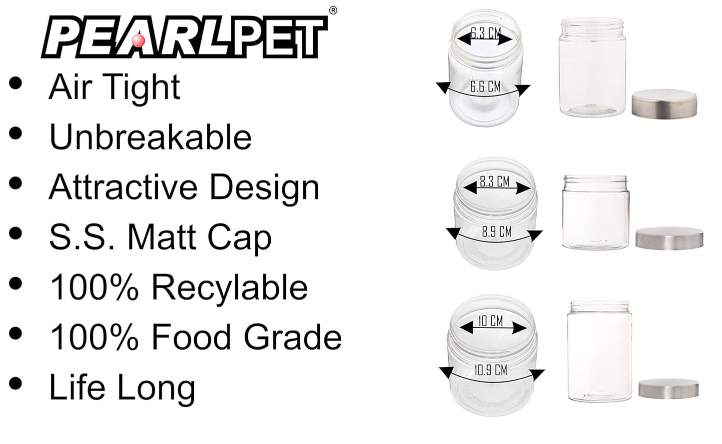 Plus Round Jars with Steel caps - Set of 18 - 300 ml, 500 ml, 1.7 litres