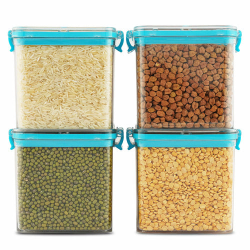 PEARLPET Click n Seal Kitchen Storage Container Set Of 4 Pcs (700 ml Each, Plastic, Square Shape)