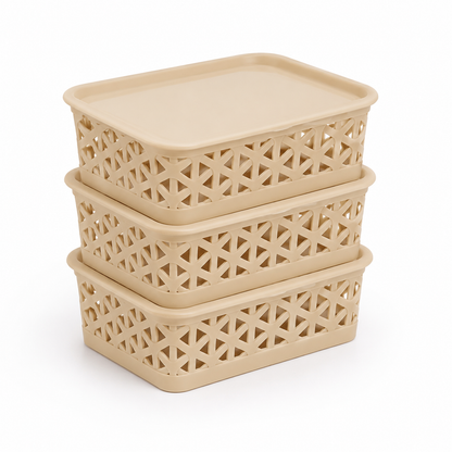 PEARLPET Everyday Basket Pack of 3 with Lid – Smart organisation for every corner of your home