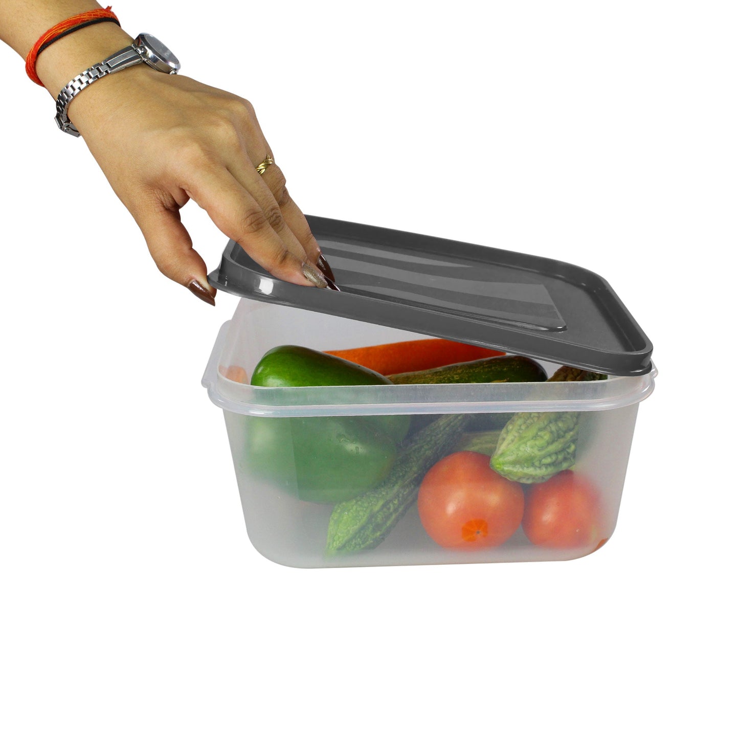 PP Container Rectangular Plastic Food Storage Container with Air Tight Lid | Fridge & Freezer Dabba Containers, Fruit Box Set of 4 (700ml, 1400ml, 2400ml and 4000ml)