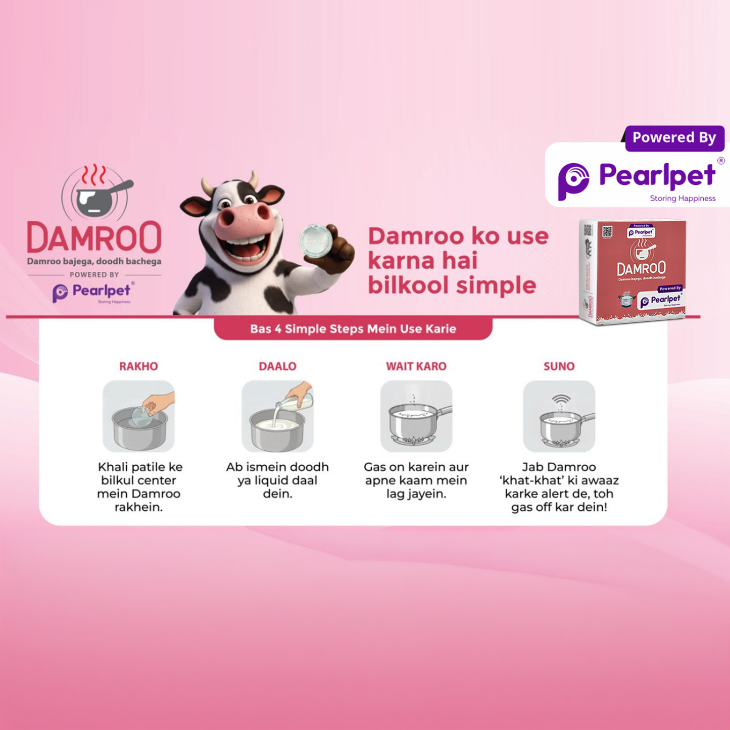 Damroo Smart Glass Milk Boiler with Boil Alert | Spill-Proof, Heat Resistant Glass Pot