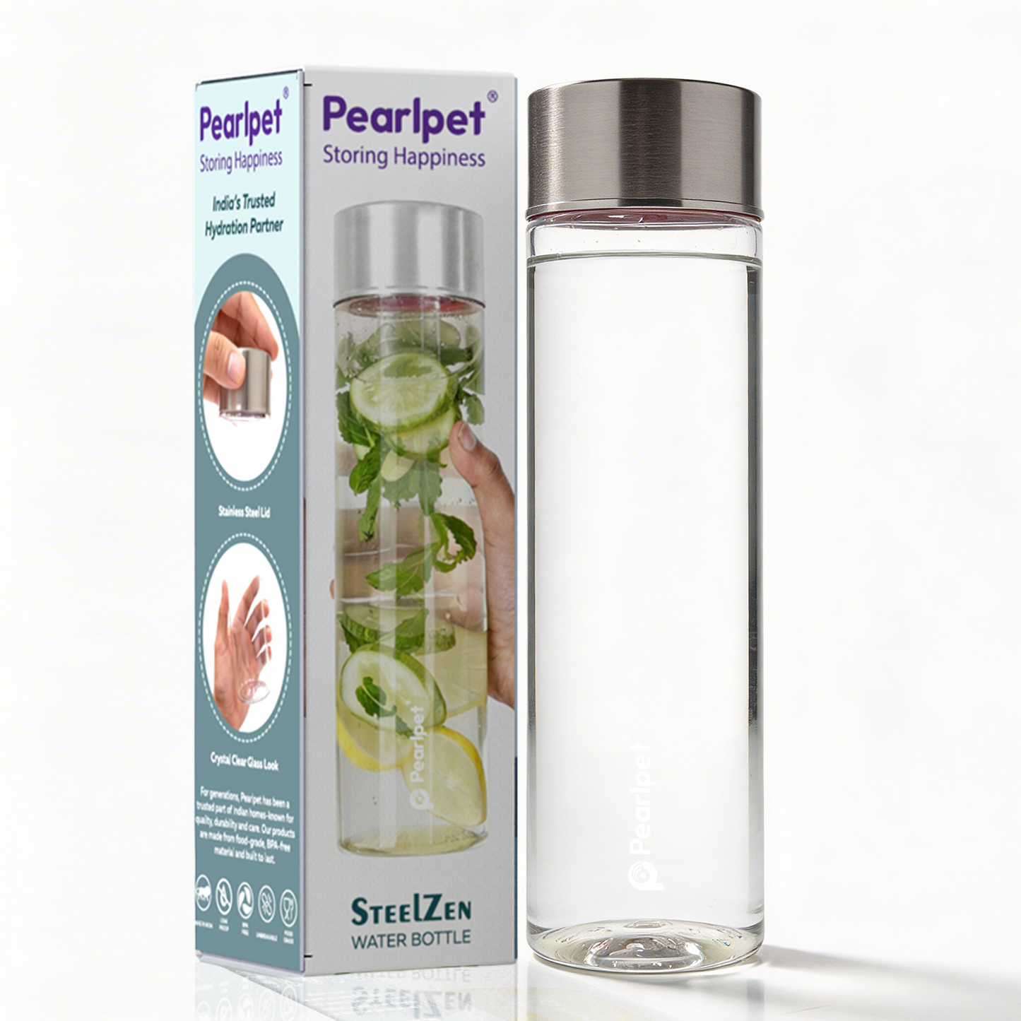 Transparent water bottle |Premium pet water bottle with steel cap |1 piece |1000ml