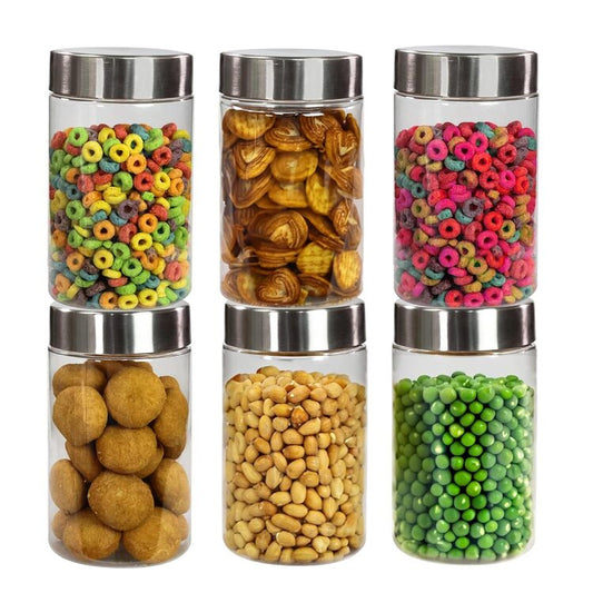 Plus Round Jars with Steel caps - Set of 6 - 1 litre