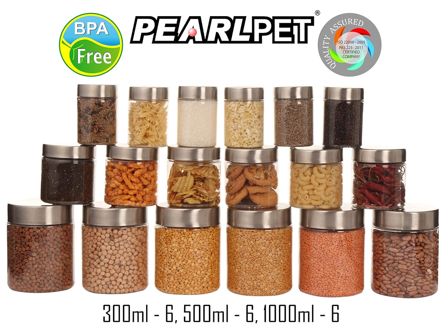 Plus Round Jars with Steel caps - Set of 18 - 300 ml, 500 ml, 1000 ml