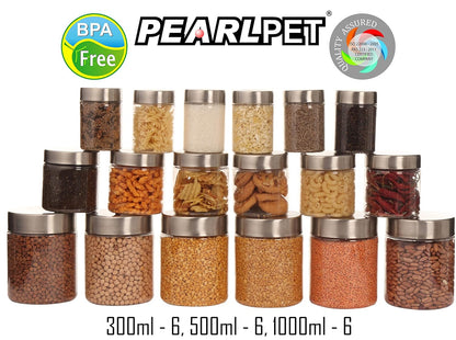 Plus Round Jars with Steel caps - Set of 18 - 300 ml, 500 ml, 1000 ml