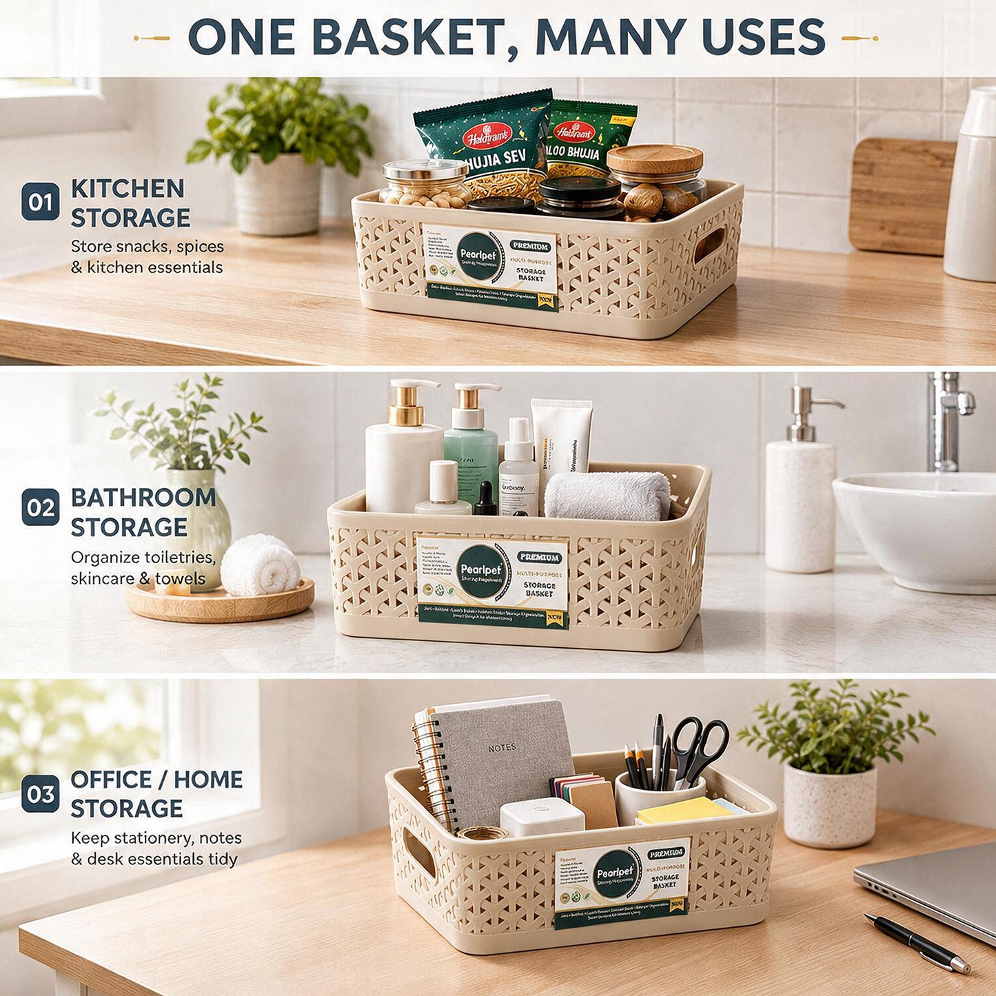 PEARLPET Everyday Basket Pack of 3 – Smart organisation for every corner of your home