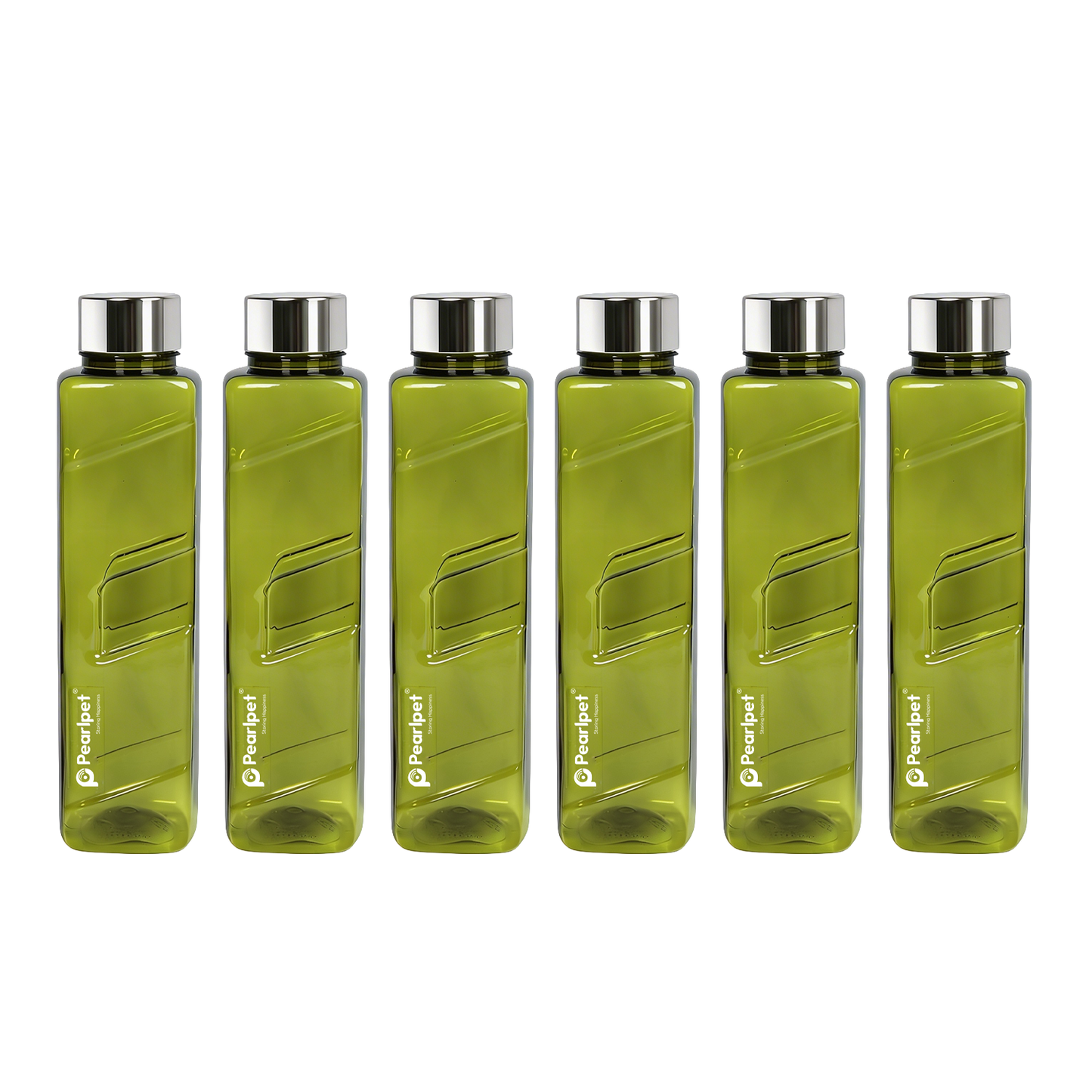 Pearlpet 1000ml Gripper Square Water Bottle with steel cap - Set of 6