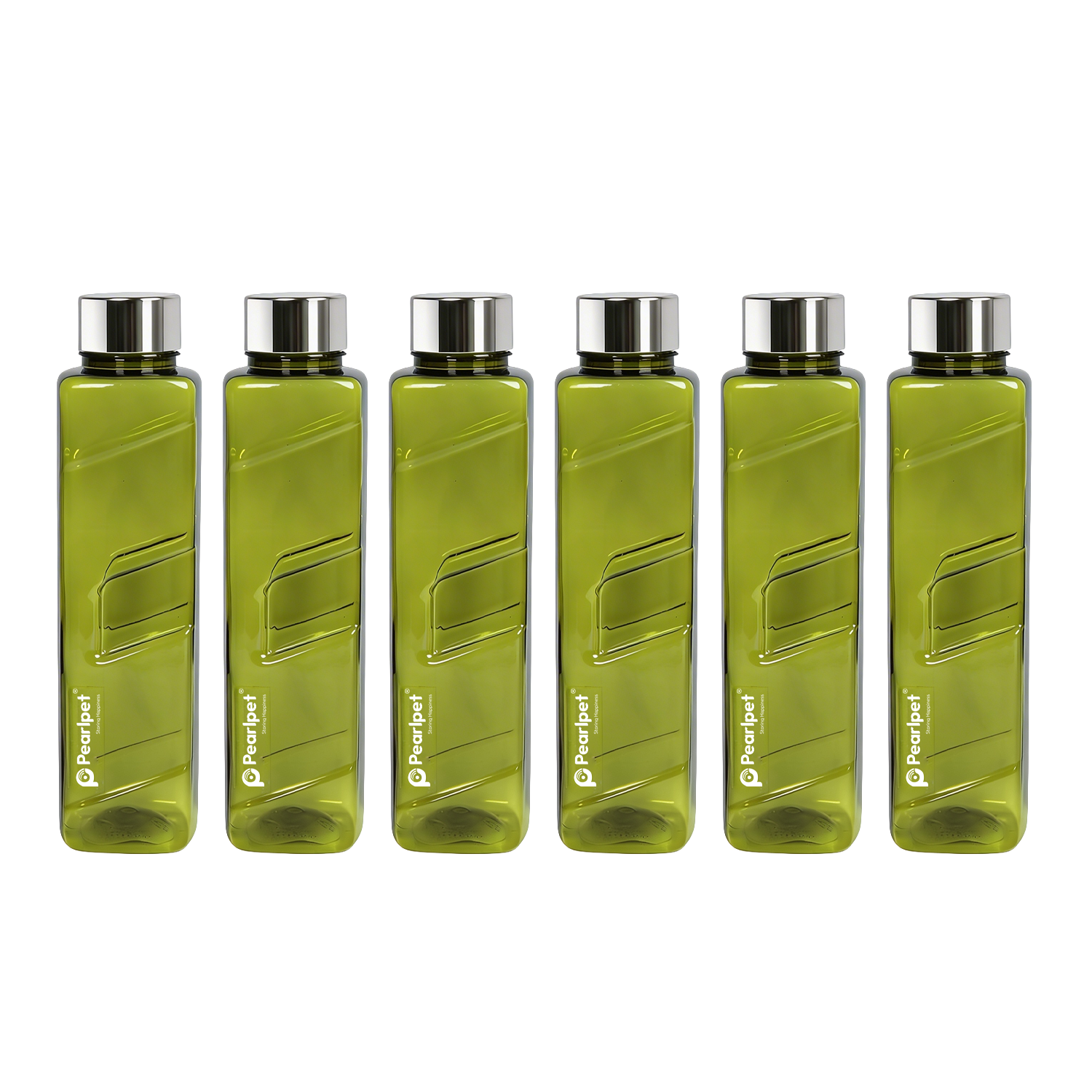 Pearlpet 1000ml Gripper Square Water Bottle with steel cap - Set of 6