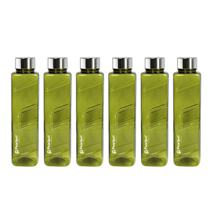 Pearlpet 1000ml Gripper Square Water Bottle with steel cap - Set of 6