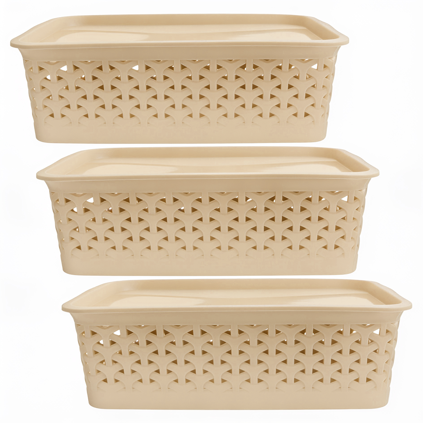 PEARLPET Everyday Basket Pack of 3 with Lid – Smart organisation for every corner of your home