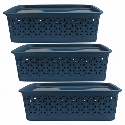 PEARLPET Everyday Basket Pack of 3 with Lid – Smart organisation for every corner of your home