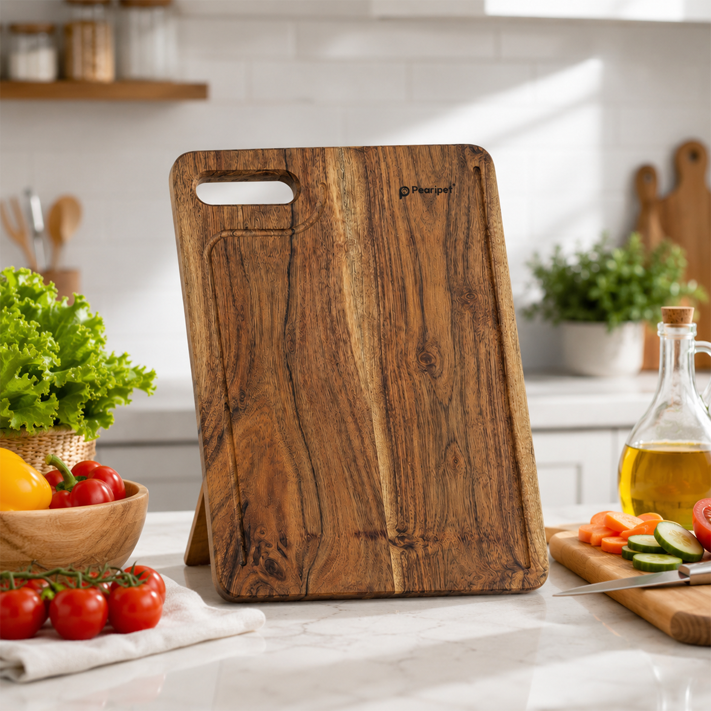 PEARLPET Premium Acacia Wood Chopping & Cutting Board | Reversible Kitchen Board | Serving Platter | Durable & Easy to Clean