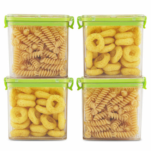 PEARLPET Click n Seal Kitchen Storage Container Set Of 4 Pcs (700 ml Each, Plastic, Square Shape)