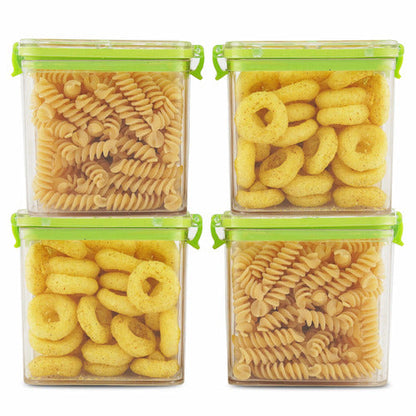 PEARLPET Click n Seal Kitchen Storage Container Set Of 4 Pcs (700 ml Each, Plastic, Square Shape)