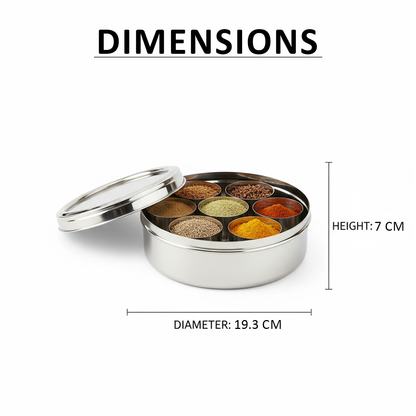 Masala Box Stainless Steel | 7 +1 Stainless Steel Cups & Spoon | See-Through Lids