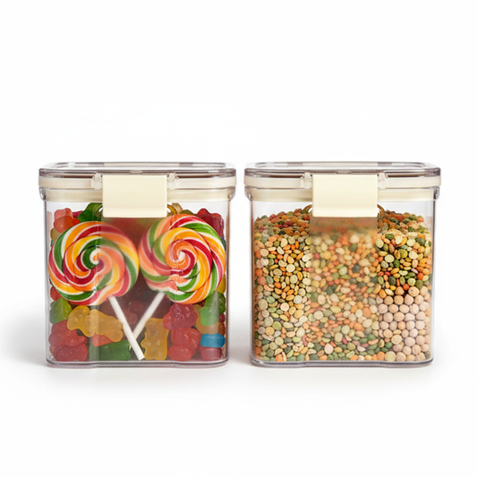 PEARLPET Click n Seal Kitchen Storage Container Set Of 2 Pcs (700 ml Each, Plastic, Square Shape)