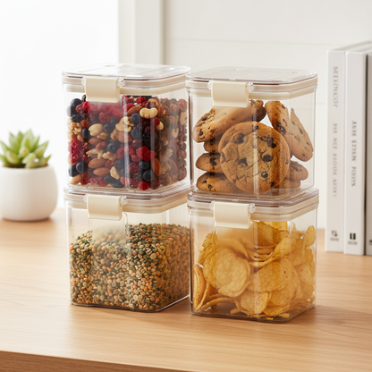 PEARLPET Click n Seal Kitchen Storage Container Set Of 4 Pcs (700 ml Each, Plastic, Square Shape)