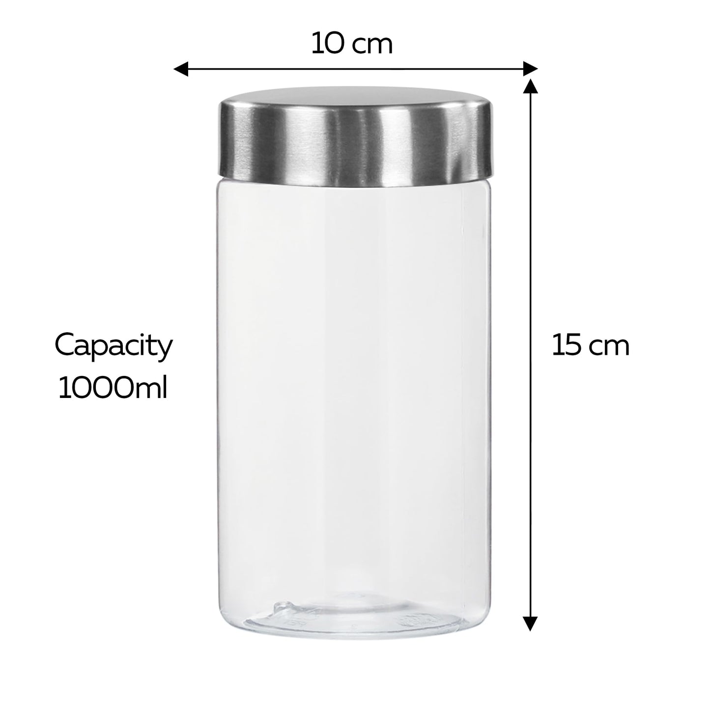 Plus Round Jars with Steel caps - Set of 4 - 1000 ml