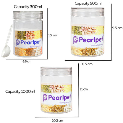 Pearlpet Tiffany Transparent Jars Set of 24 pieces (3pcs x100ml, 3pcs x200ml, 6pcs x300ml, 6pcs x500ml, 2pcs x1000ml, 2pcs x1400 ml, 2pcs x1700ml) with Hydrous bottle 6 pcs 1000ml (Transparent) |BPA-free |Leak Proof |Stackable Jars