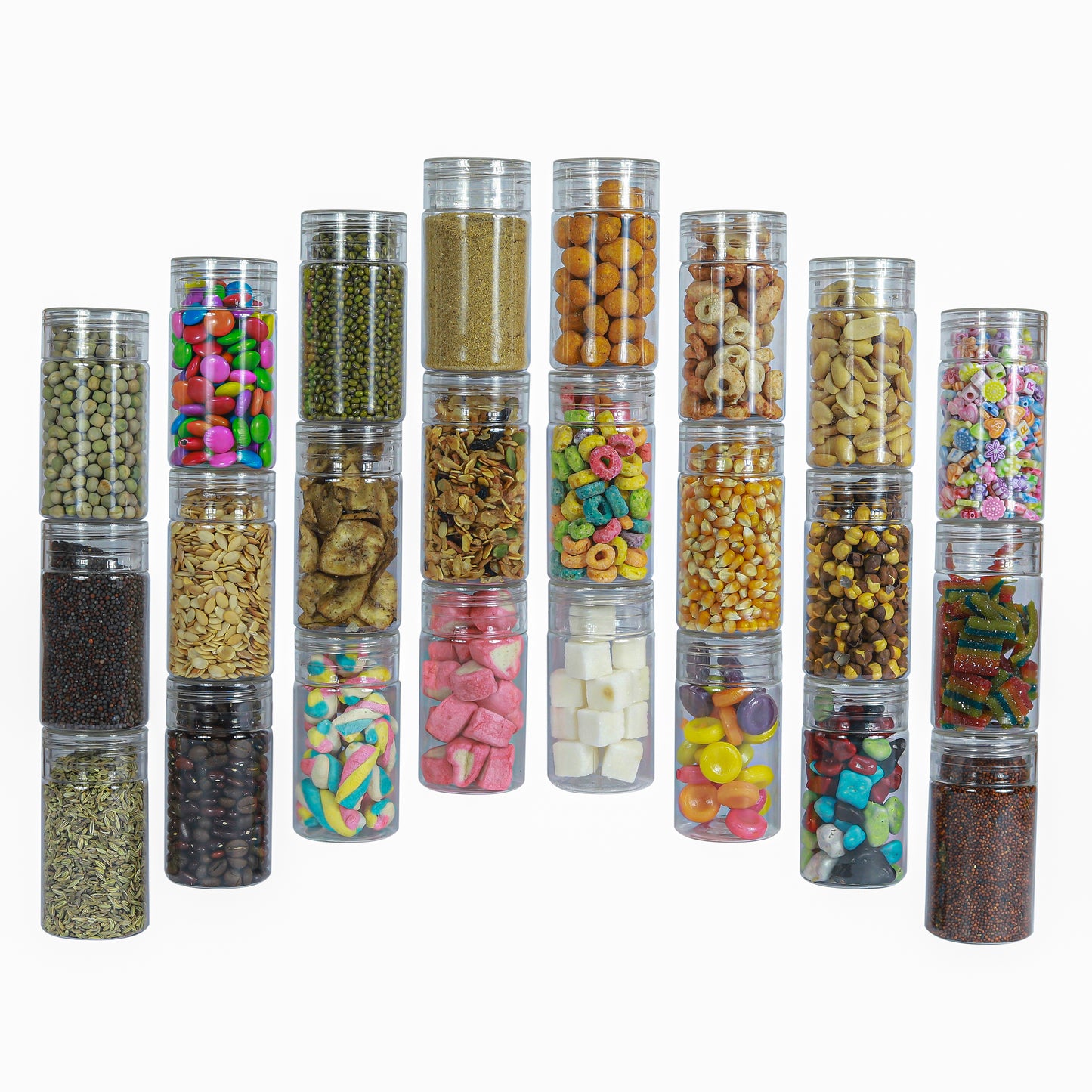 Tiffany Plastic Containers for Kitchen Storage with Spoon | BPA-Free, Stackable Jars | Set of 6, 12 and 24 (100ml)