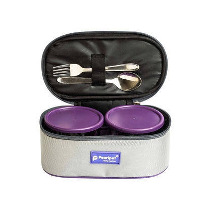 Pearlpet Executive Steel Lunch Box Set |2×300ml and 1×450ml |Leak-Proof Office Tiffin with Bag |Stylish & Travel-Friendly