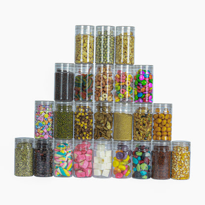 Tiffany Plastic Containers for Kitchen Storage with Spoon | BPA-Free, Stackable Jars | Set of 6, 12 and 24 (100ml)