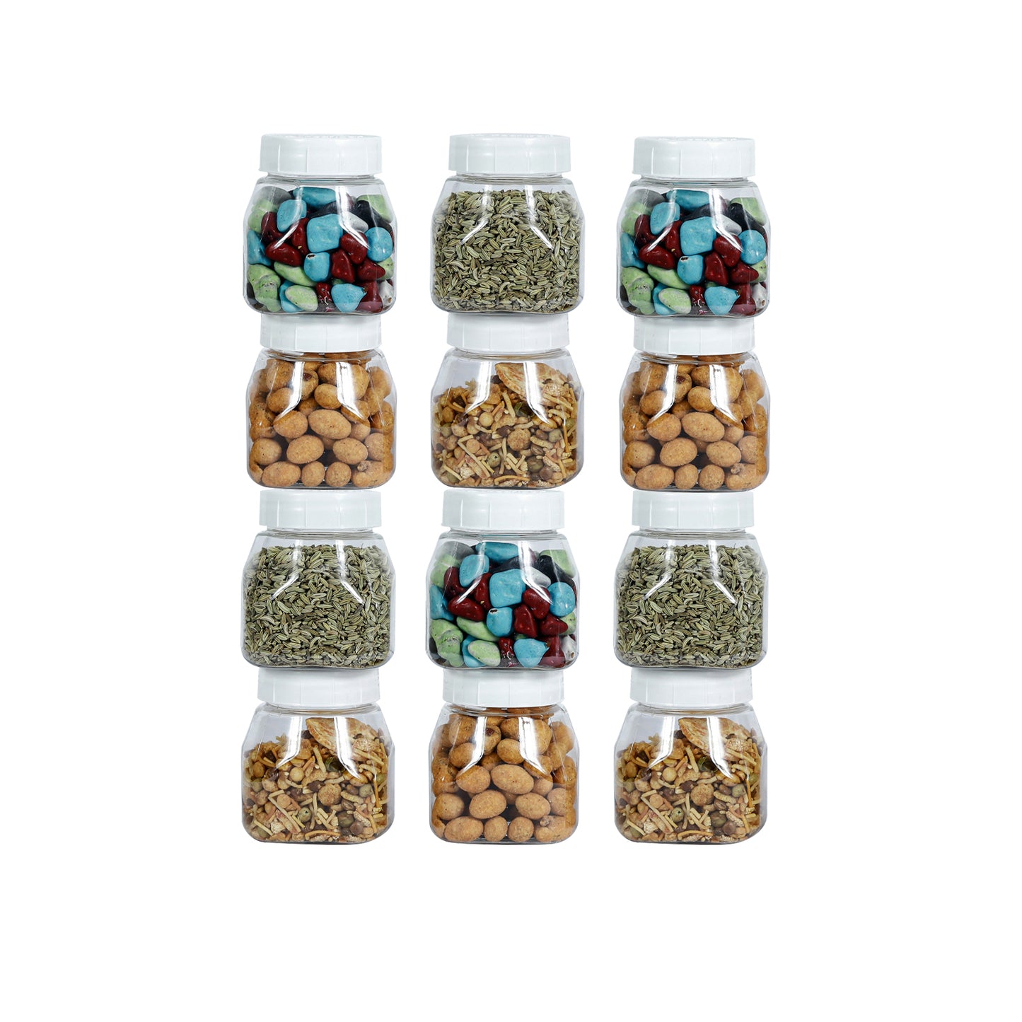 Space Saver Square Jar Set with Plastic LID, 200 ml (6pcs, 12pcs, 24pcs)
