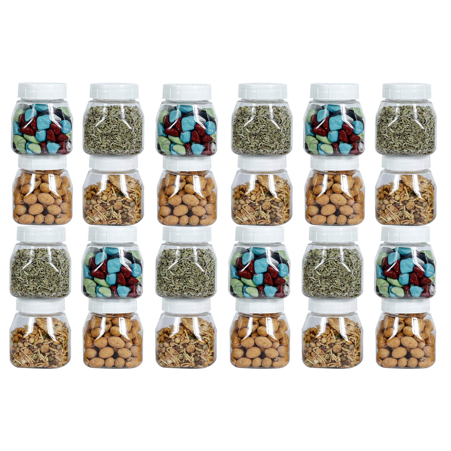 Space Saver Square Jar Set with Plastic LID, 200 ml (6pcs, 12pcs, 24pcs)